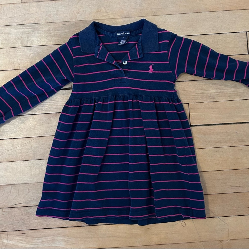 Toddler Ralph Lauren Navy Dress with Pink Stripes 3T